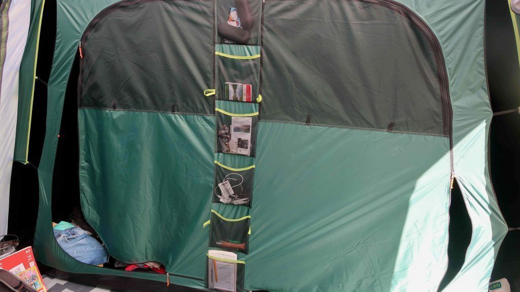 Different pockets and compartments in the tent